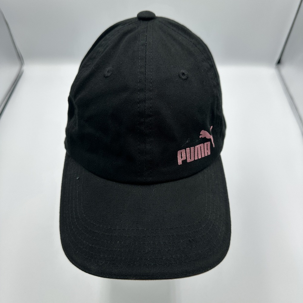 Puma Hat Cap Strap Back Black Pink Logo Embroidered Cotton One Size Women Sports